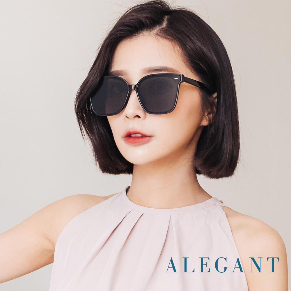 【ALEGANT】月牙黑韓版中性貓眼方框墨鏡/UV400太陽眼鏡