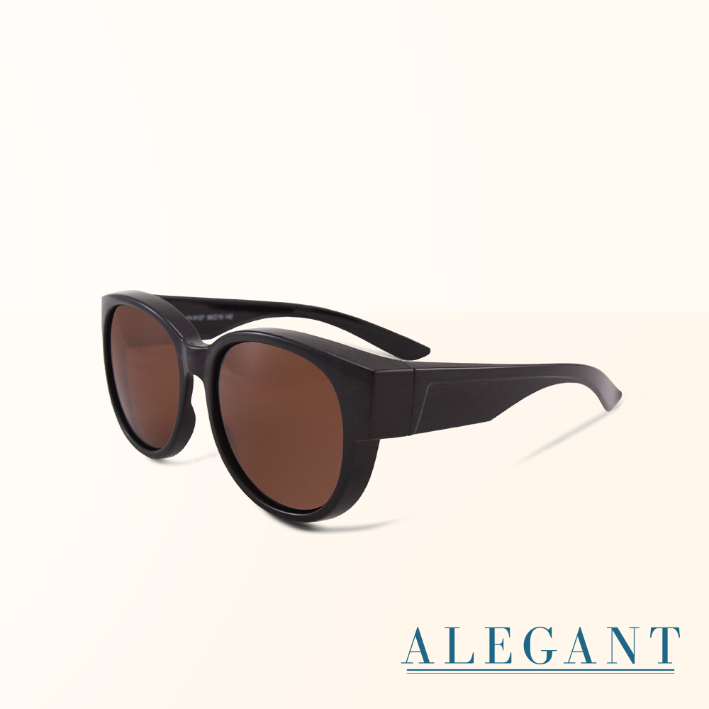 【ALEGANT】時尚蜜茶棕圓框全罩式寶麗來偏光墨鏡/外掛式UV400太陽眼鏡/包覆套鏡