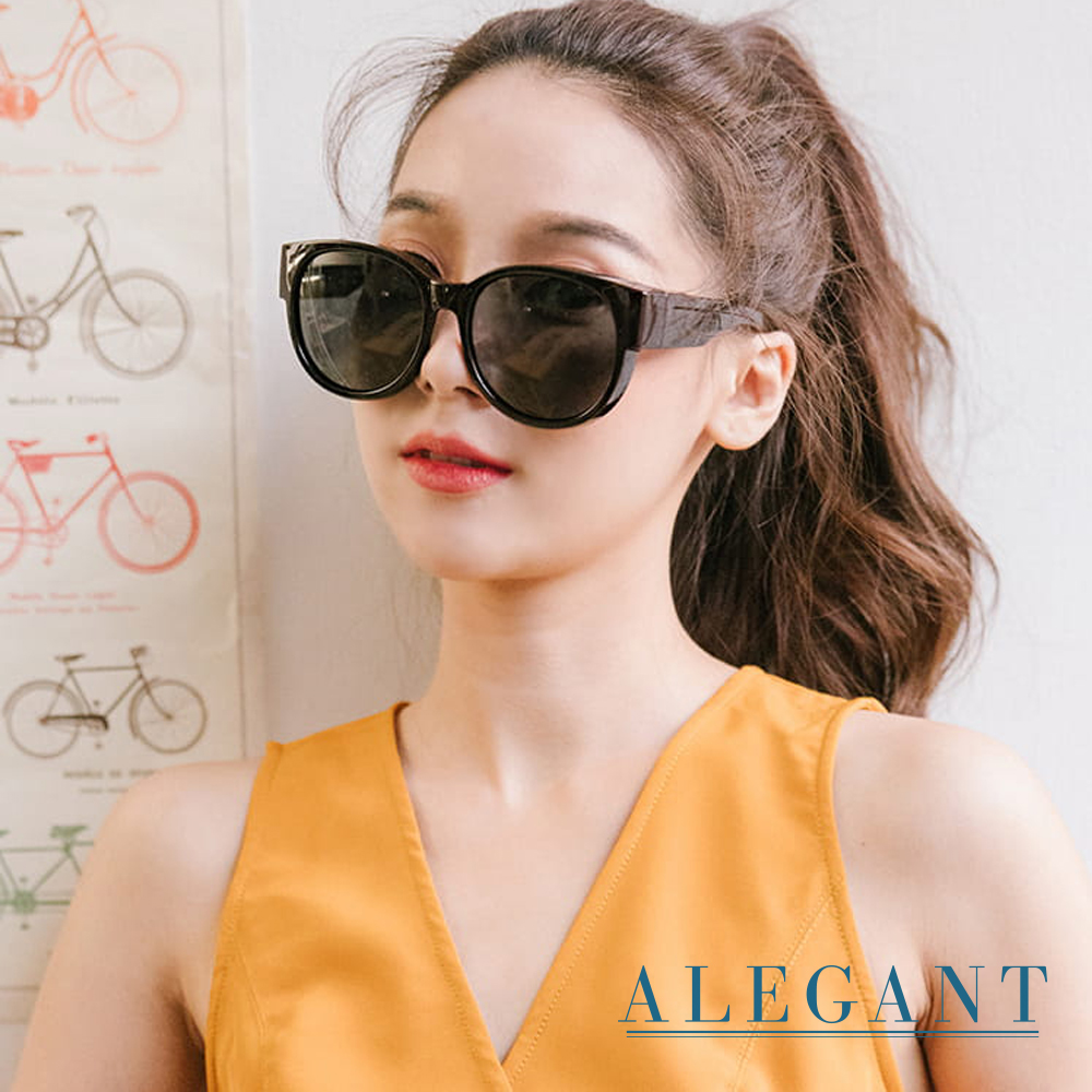 【ALEGANT】時尚甜茶棕圓框全罩式寶麗來偏光墨鏡/外掛式UV400太陽眼鏡/包覆套鏡