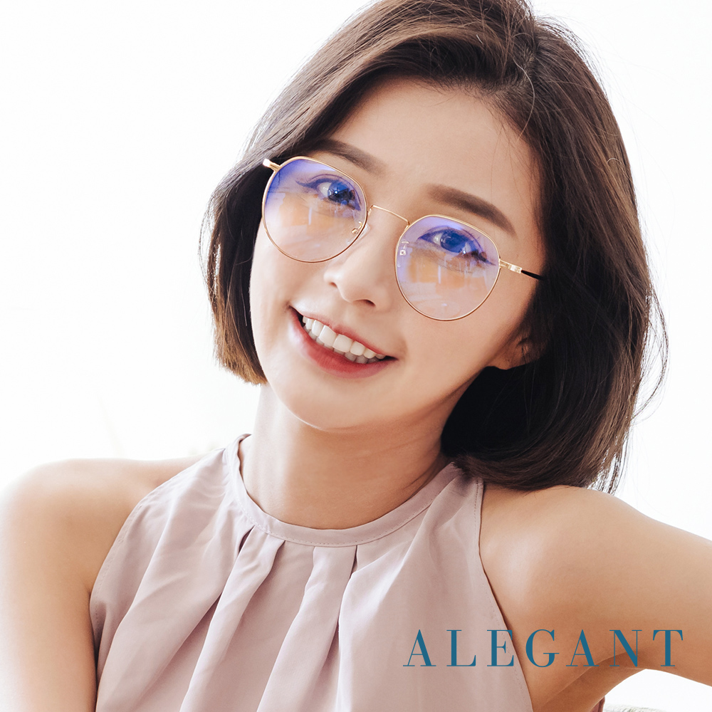 【ALEGANT】扉夜金透黑幾何圓弧設計金屬光學鏡框UV400濾藍光眼鏡