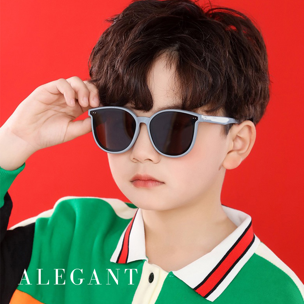 【ALEGANT】輕旅童遊亮巖灰兒童專用輕量矽膠彈性太陽眼鏡/UV400 圓框偏光墨鏡