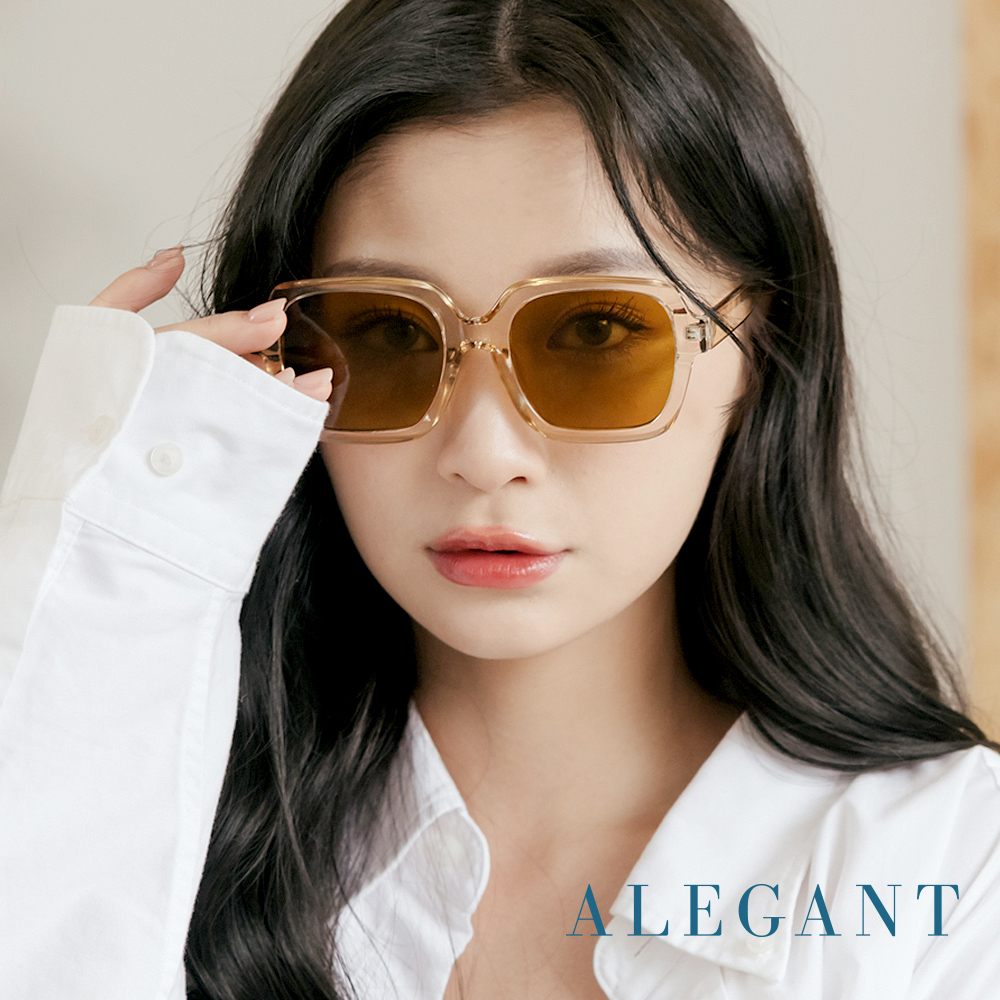 【ALEGANT】迪麥黃港味個性潮流透視幾何方框輕量TR90寶麗來偏光墨鏡/UV400太陽眼鏡