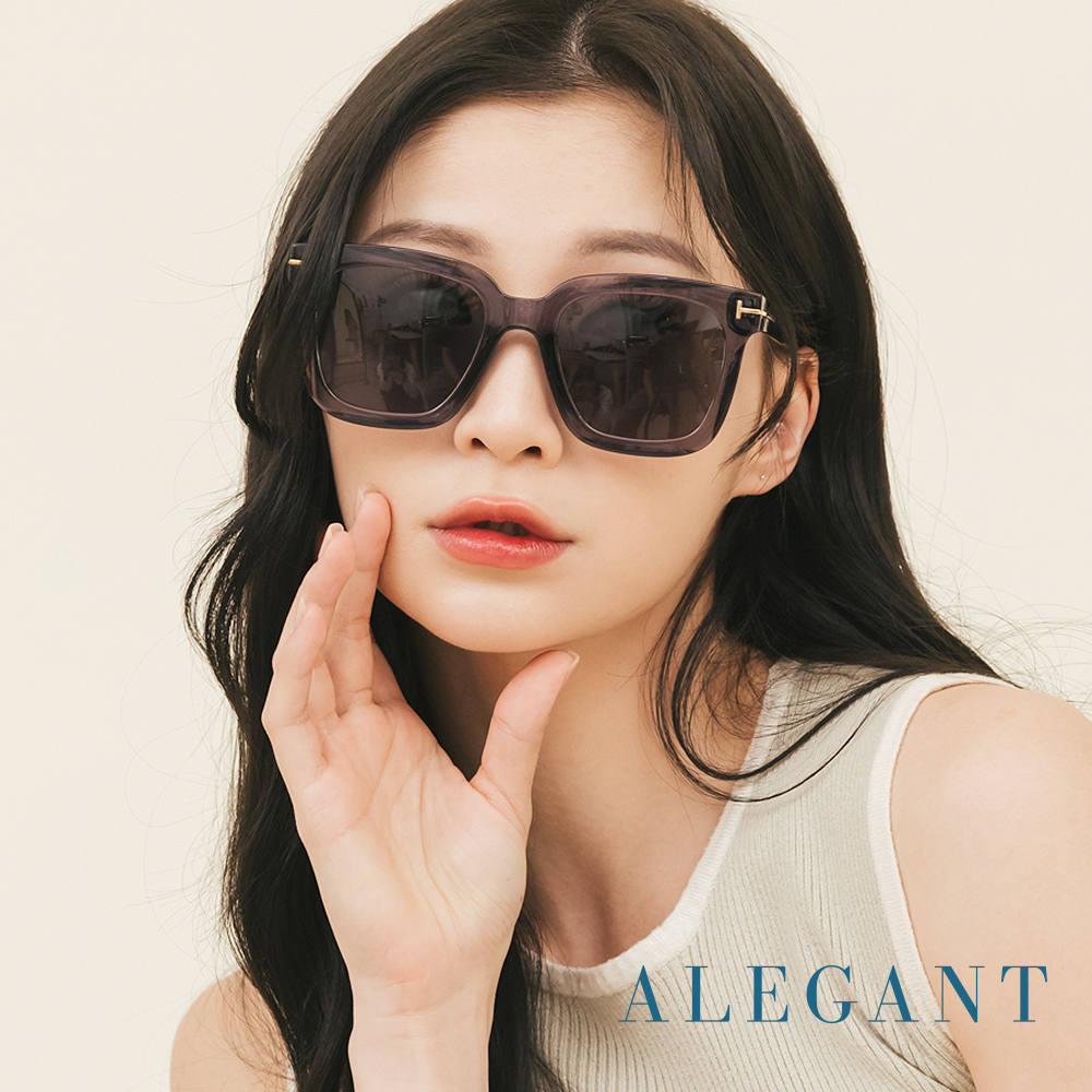 【ALEGANT】藍緋灰都會未來感金飾立體線條勾勒方框輕量TR90寶麗來偏光墨鏡/UV400太陽眼鏡