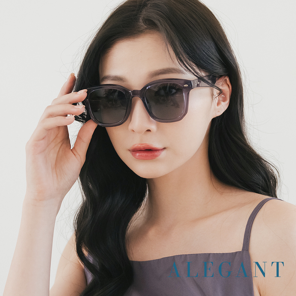 【ALEGANT】曦夏冰晶灰時髦日常威靈頓粗框輕量TR90寶麗來偏光墨鏡/UV400太陽眼鏡