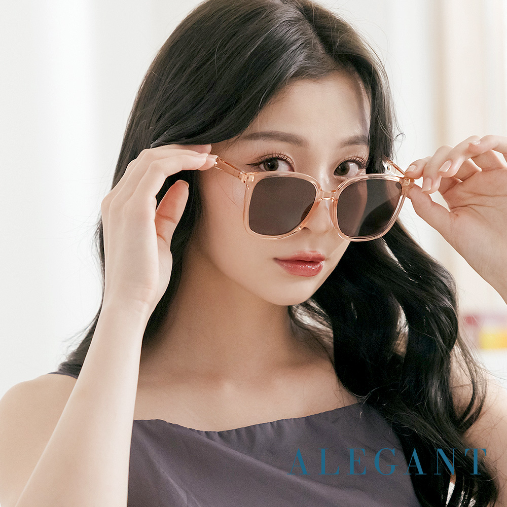 【ALEGANT】芙麗粉透明復古風格輕量橢圓方框墨鏡/UV400太陽眼鏡
