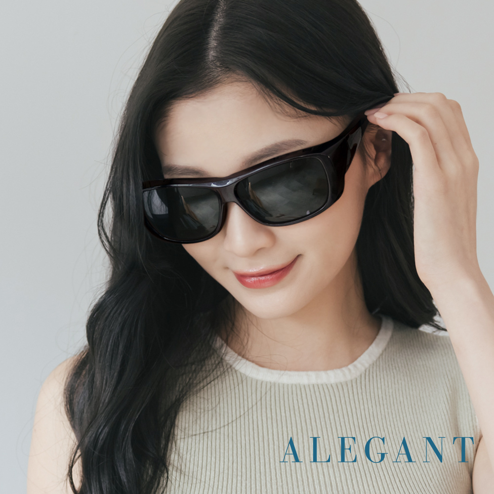 【ALEGANT】輕奢時尚森感黑透氣方框全罩式防滑彈力鏡腳寶麗來偏光墨鏡/外掛式UV400太陽眼鏡/包覆套鏡