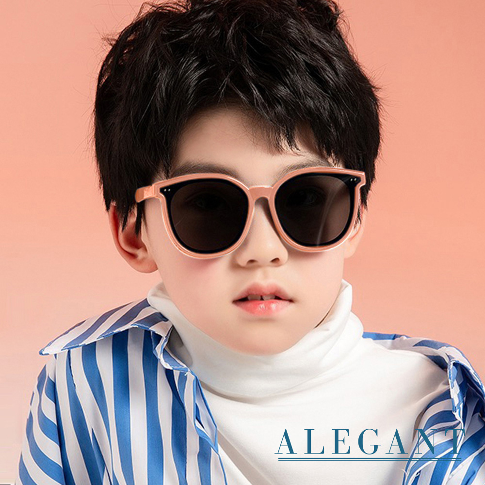 【ALEGANT】輕旅童遊洋玫粉兒童專用輕量矽膠彈性太陽眼鏡/UV400 圓框偏光墨鏡