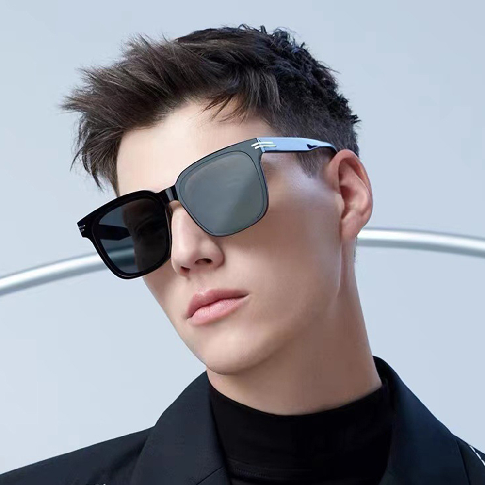 【ALEGANT】流線黑韓版中性時尚方框TR90寶麗來偏光墨鏡/UV400太陽眼鏡