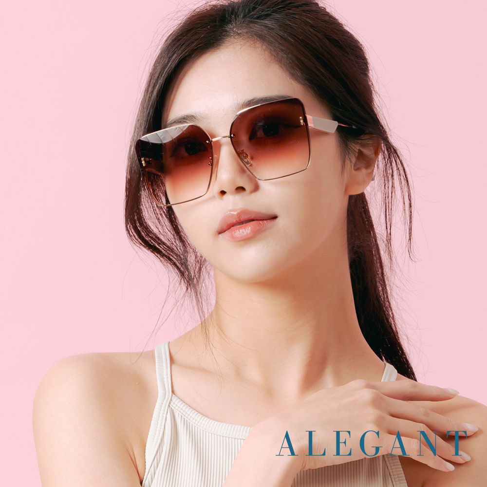 【ALEGANT】輕裸時尚絲光漸層棕質感方框墨鏡/UV400太陽眼鏡