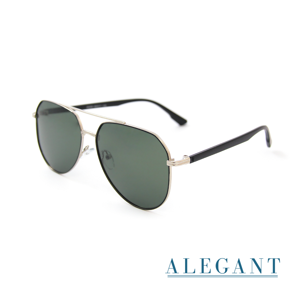 【ALEGANT】低奢時尚曠野綠飛官寶麗來偏光墨鏡/UV400太陽眼鏡