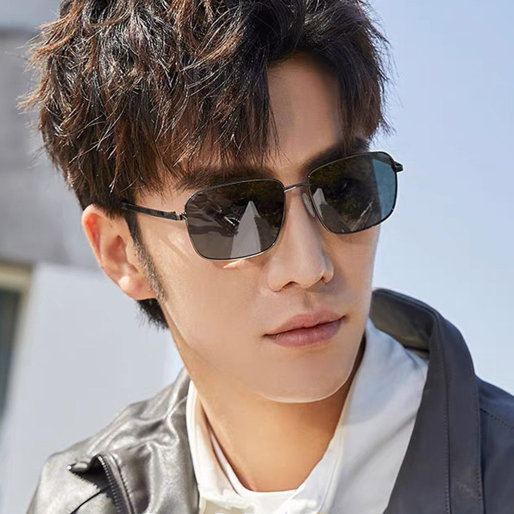 【ALEGANT】韓系穿搭鉑石灰槍灰方框寶麗來偏光墨鏡/UV400太陽眼鏡