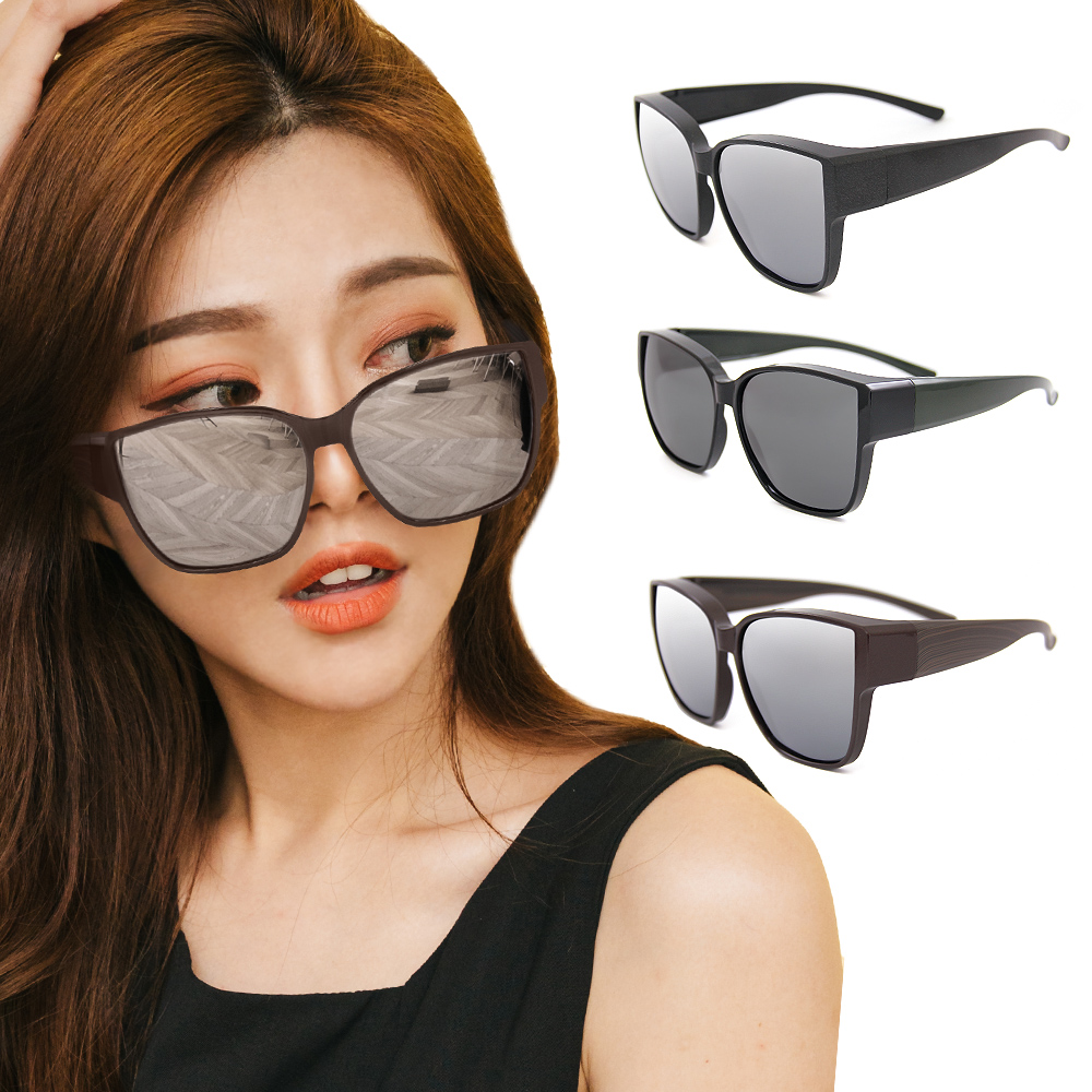 【ALEGANT】休閒時尚方框全罩式寶麗來偏光墨鏡/外掛式UV400太陽眼鏡/包覆套鏡