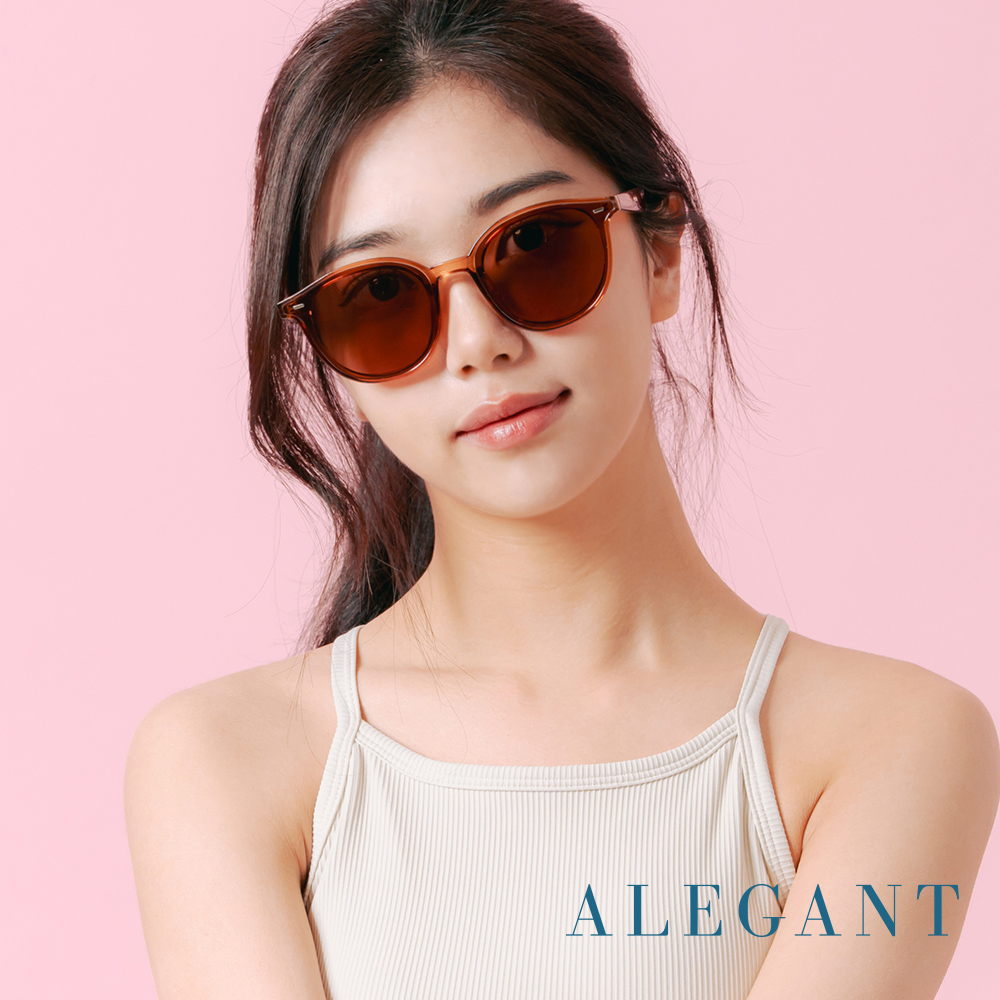 【ALEGANT】松野棕清新簡練品味設計波士頓圓框墨鏡/UV400太陽眼鏡