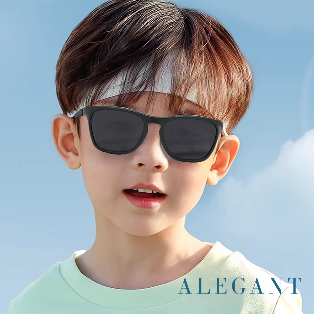 【ALEGANT】耀動時尚兒童專用輕量矽膠彈性太陽眼鏡/UV400運動偏光墨鏡