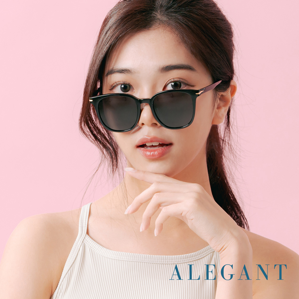 【ALEGANT】獨特時尚月泉黑TR90寶麗來偏光墨鏡/UV400太陽眼鏡