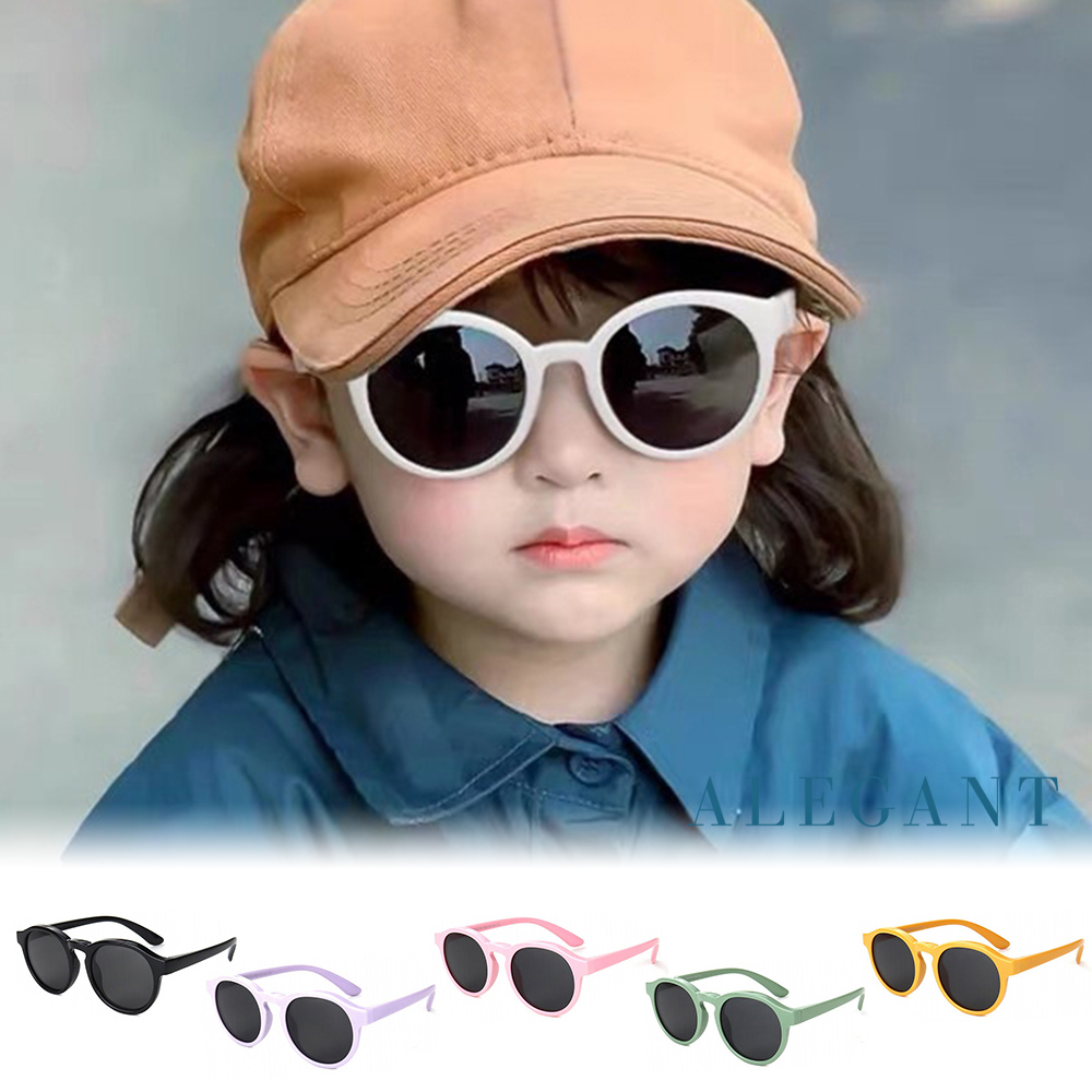 【ALEGANT】繽紛時尚兒童專用輕量矽膠彈性太陽眼鏡/UV400圓框偏光墨鏡