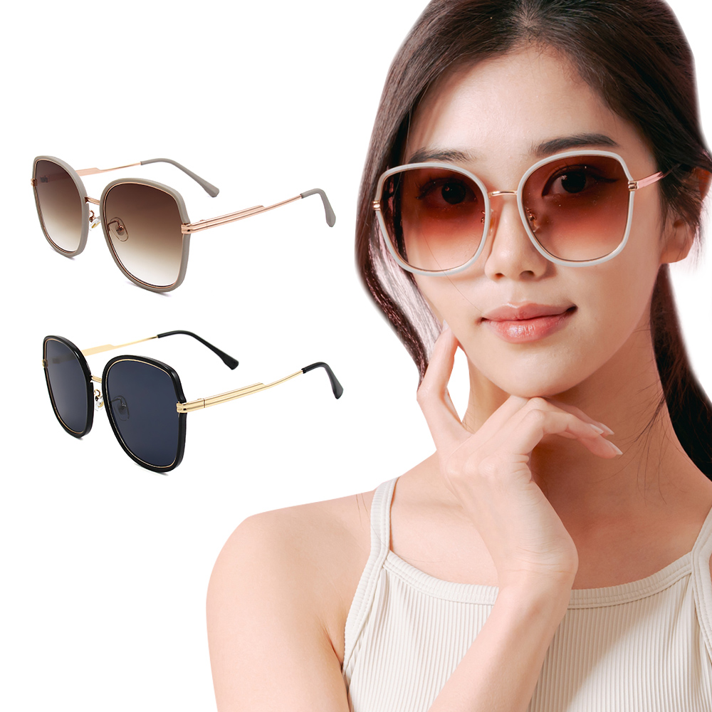 【ALEGANT】魅力時尚金屬設計方框墨鏡/UV400太陽眼鏡