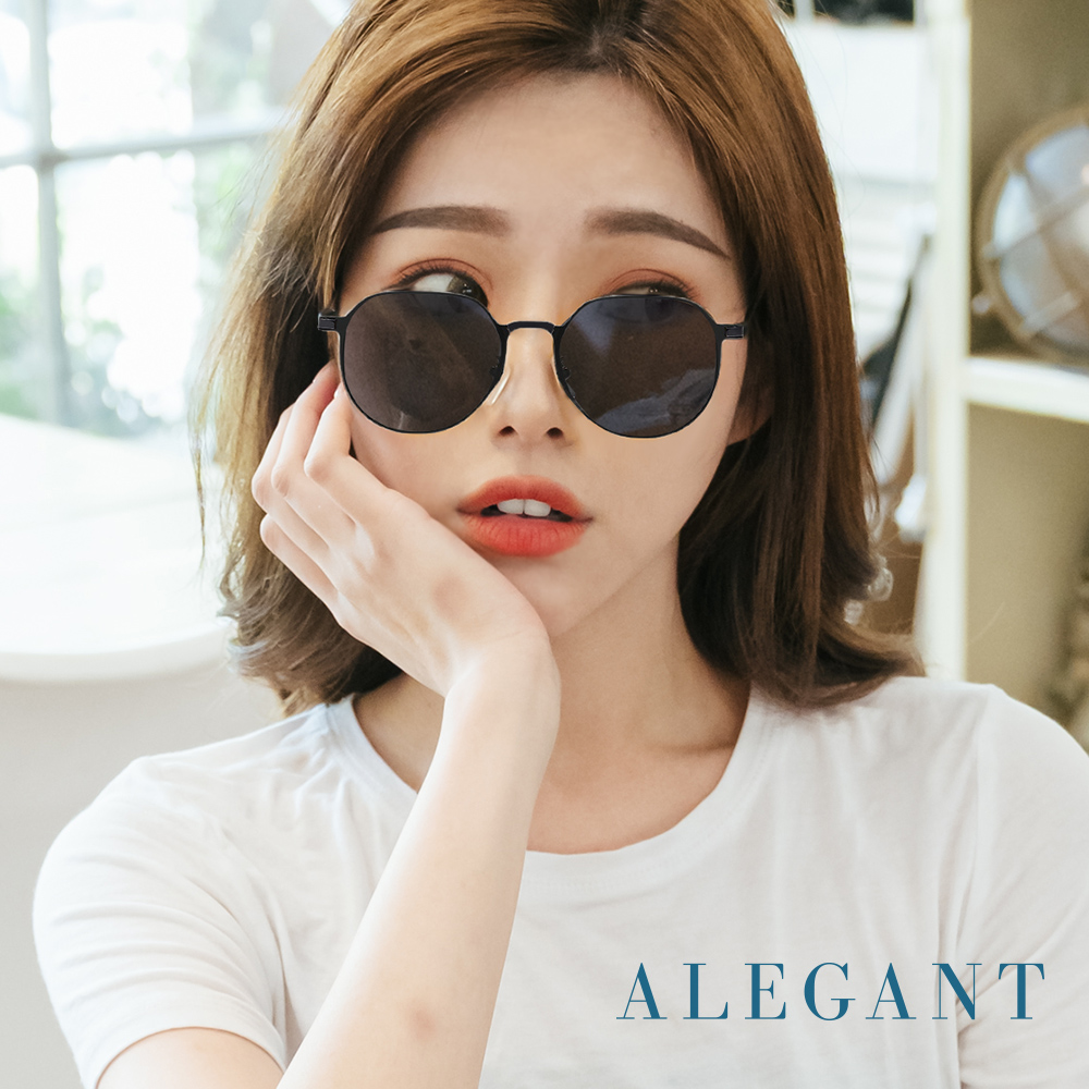 【ALEGANT】古著穿搭墨韻黑圓框寶麗來偏光墨鏡/UV400太陽眼鏡