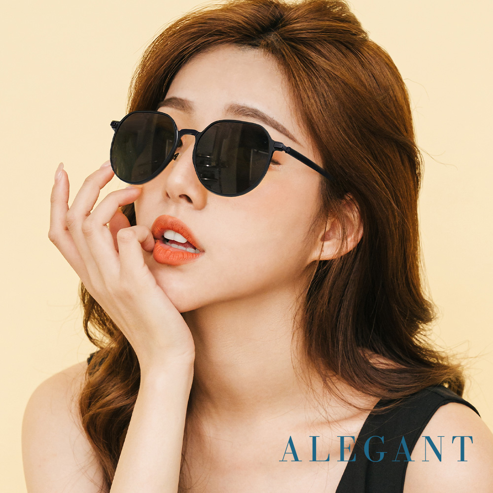 【ALEGANT】古著穿搭墨韻黑圓框寶麗來偏光墨鏡/UV400太陽眼鏡