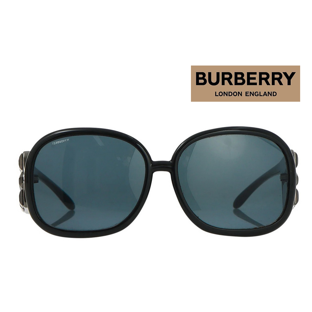 BURBERRY 巴寶莉 時尚圓框太陽眼鏡 搶眼鉚釘九宮格鏡臂設計 B4019-B 黑