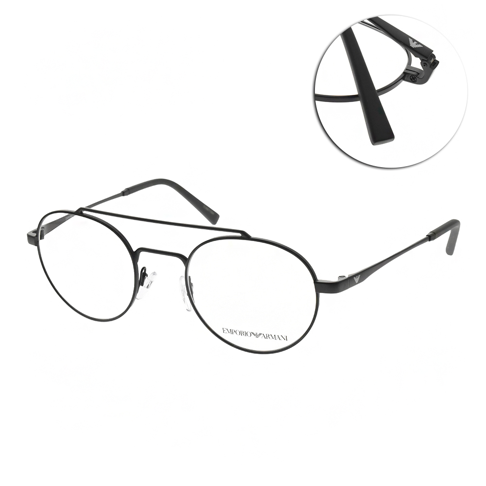 EMPORIO ARMANI 光學眼鏡 復古雙槓圓框款(霧黑)#EA1125 3001