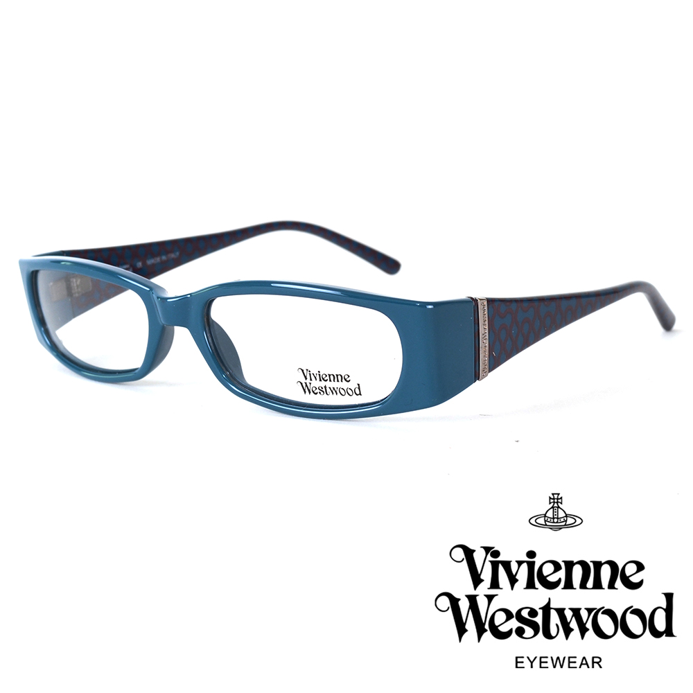 【Vivienne Westwood】異國風情圖紋長方框光學鏡框(土耳其藍 VW05703)