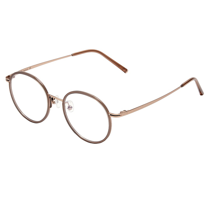 【CARIN】鈦金屬 光學眼鏡鏡框 ELLE+ C3 圓框眼鏡 焦糖棕/玫瑰金 48mm