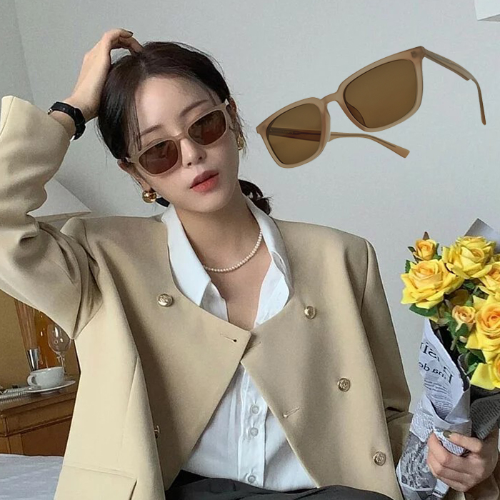 【CARIN】韓系太陽眼鏡 KRISTEN C2 方框墨鏡 膠框太陽眼鏡 奶茶色/茶色鏡片 54mm