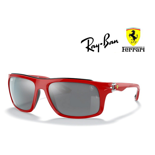 RAY BAN 雷朋 法拉利聯名款 包覆設計太陽眼鏡 RB4364M F623/6G 紅框水銀鍍膜漸層灰鏡片 公司貨