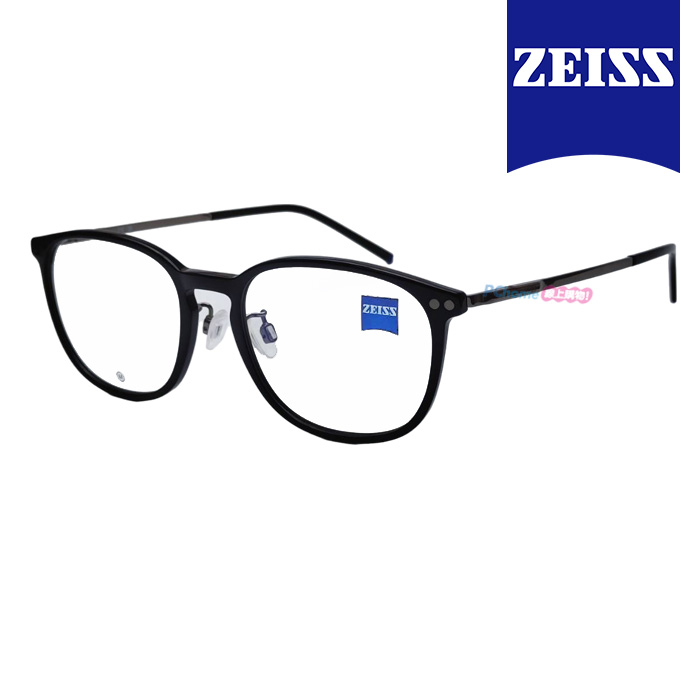 【ZEISS 蔡司】鈦金屬 光學鏡框眼鏡ZS22704LB 001 橢圓方框眼鏡 黑膠框/銀色鏡腳 52mm