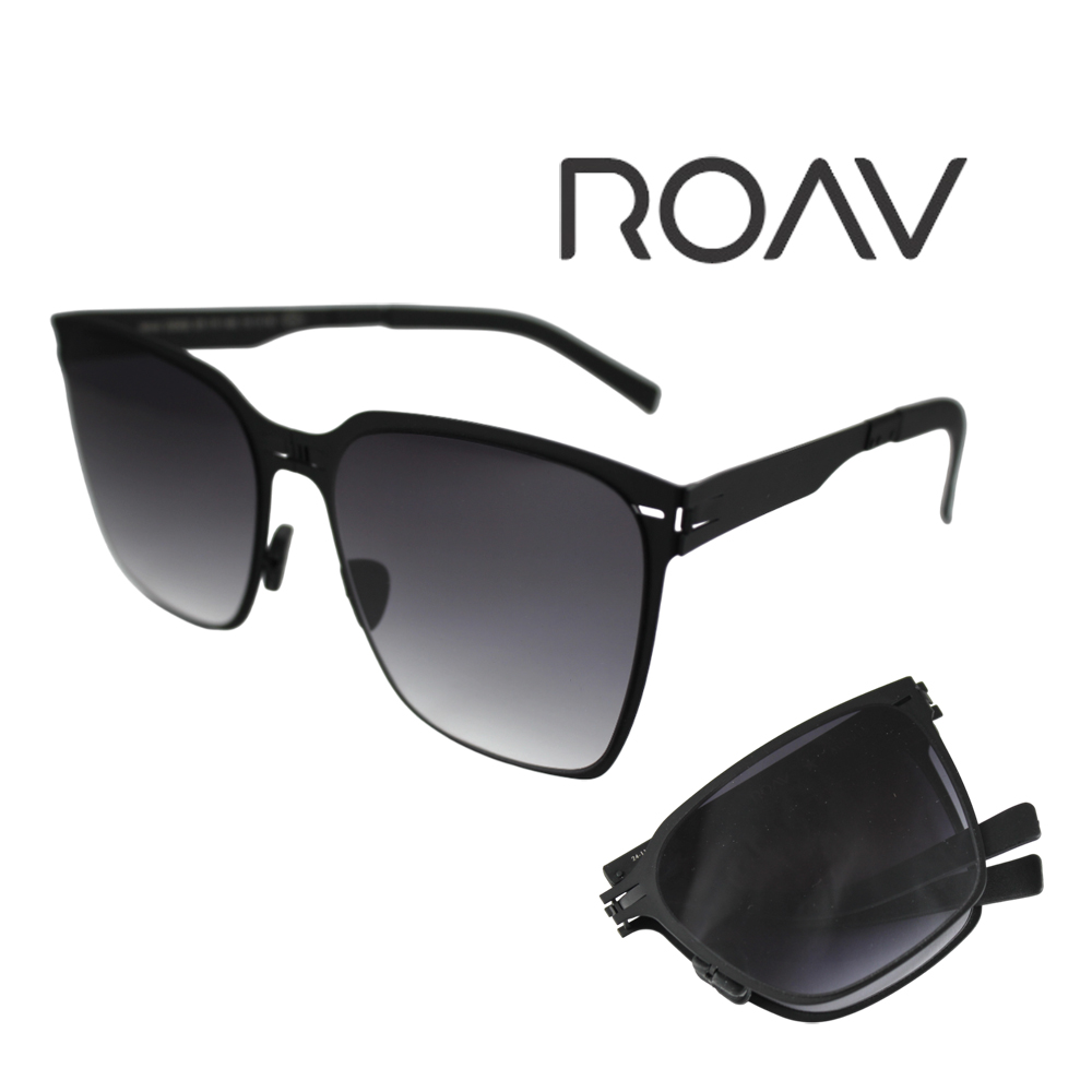 ROAV 美國洛杉磯品牌 AUDREY系列 大鏡面輕量薄鋼折疊太陽眼鏡 SS002 霧黑框漸層灰鏡片 公司貨