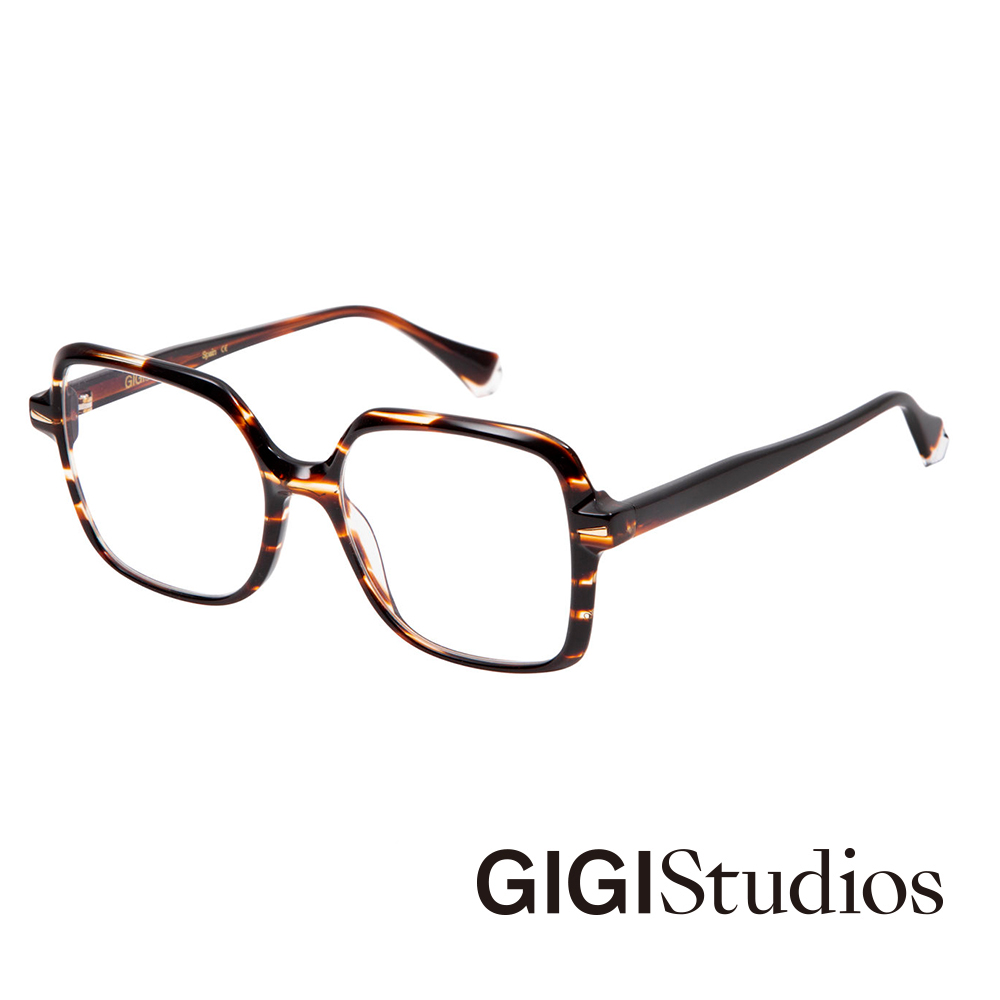【GIGI Studios】三角金飾復古平光眼鏡(玳瑁 - VICTORIA-6596/2)