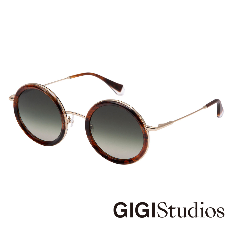 【GIGI Studios】經典正圓框太陽眼鏡(香檳金/琥珀 - LIV-6583/2)