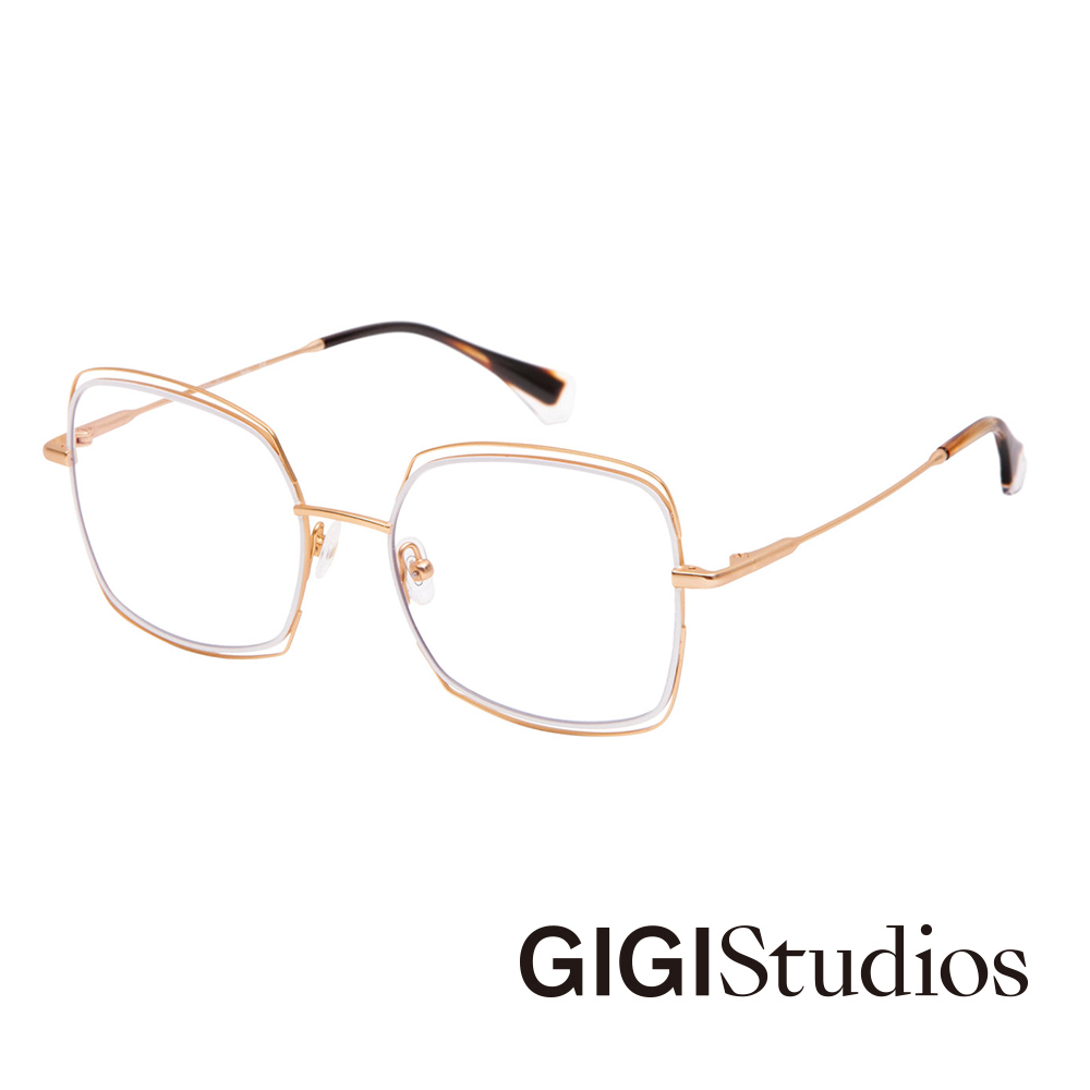 【GIGI Studios】方形手繪雙鏡框平光眼鏡(霧金 - CURTIS-6598/5)