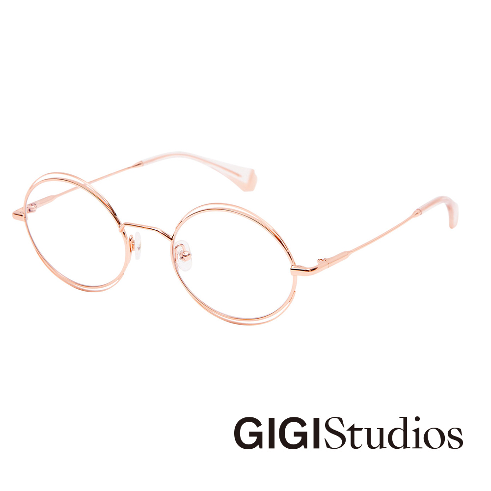 【GIGI Studios】細節層次設計款橢圓平光眼鏡(玫瑰金) - GOLDIE-6597/6