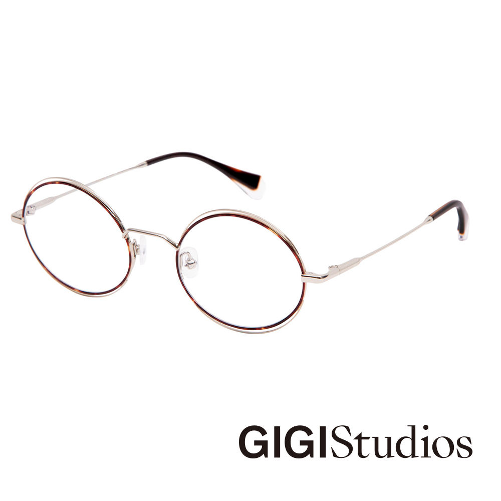 【GIGI Studios】細節層次設計款橢圓平光眼鏡(銀) - GOLDIE-6597/8