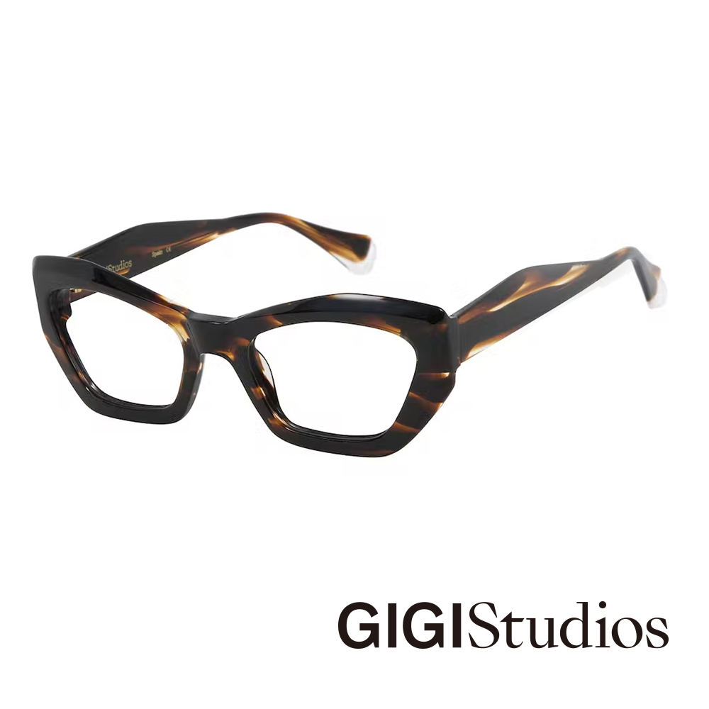 【GIGI Studios】斜角邊緣貓眼光學眼鏡(玳瑁 - KIRA-6727/2)