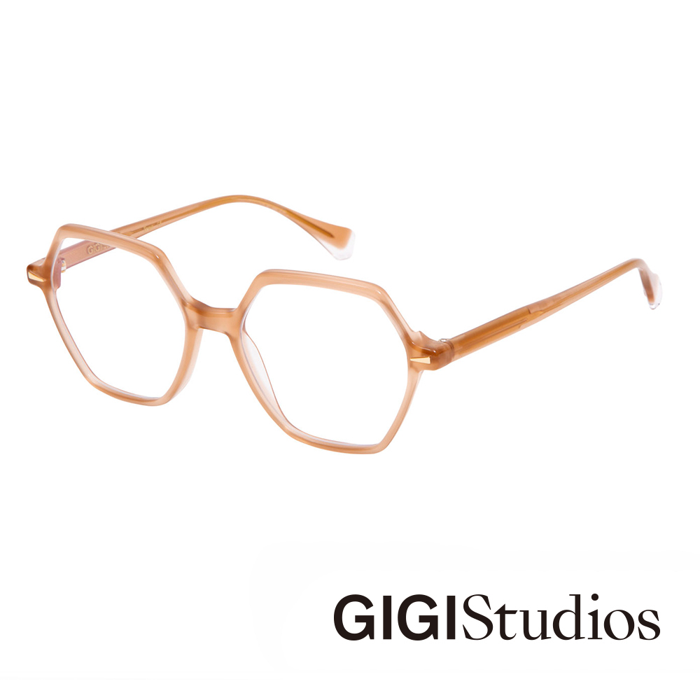 【GIGI Studios】三角金飾六邊形光學眼鏡(奶茶棕 - ZINA-6594/9)