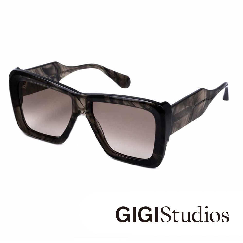 【GIGI Studios】時髦歐美顯小臉面具形太陽眼鏡(墨染黑 - NICOLE-6456/9)
