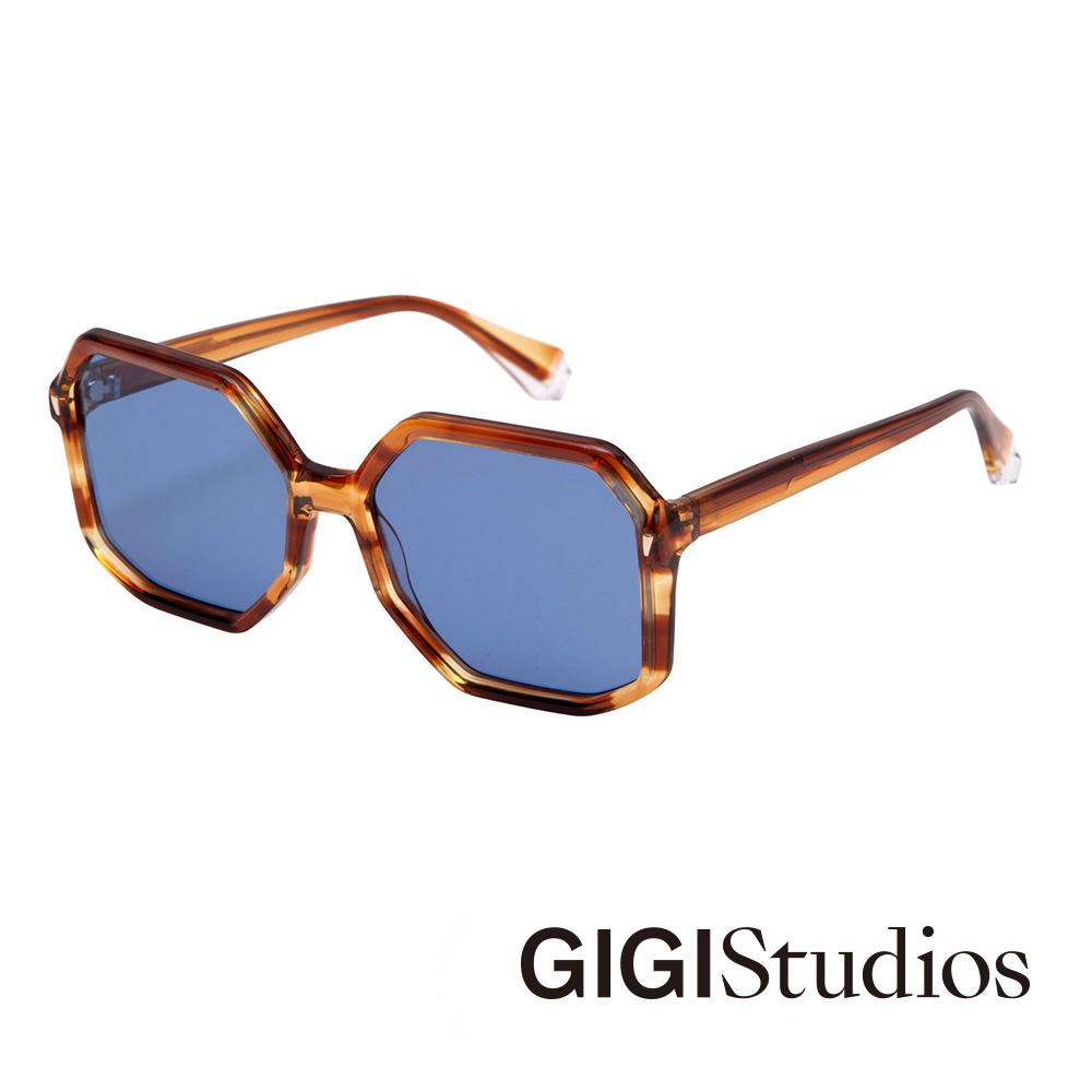 【GIGI Studios】復古風情多邊形太陽眼鏡(琥珀 - KELLY-6579/2)