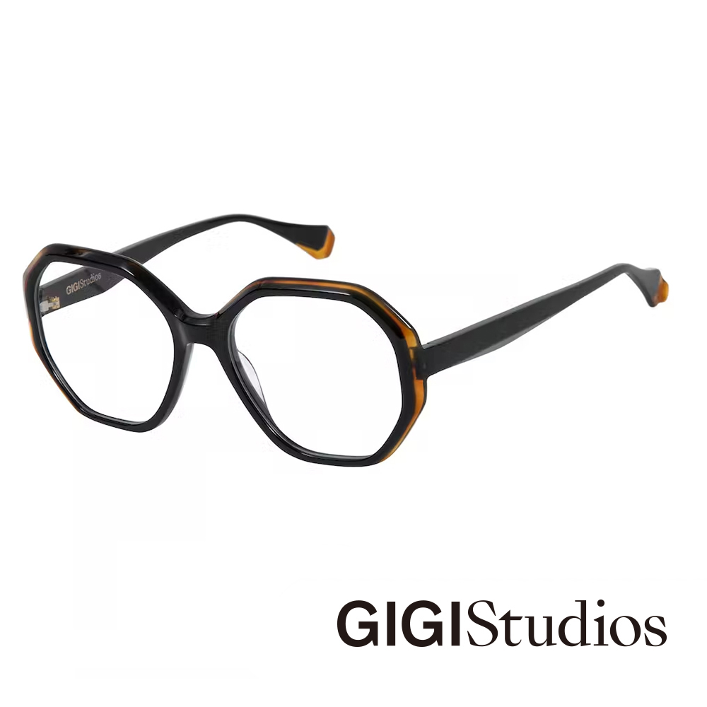 【GIGI Studios】百搭雙色調六角形光學眼鏡(黑 - CHRISTINE-6767/1)