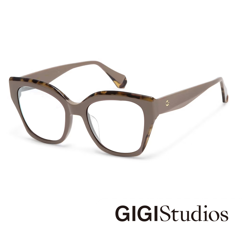 【GIGI Studios】 幾何曲線粗框貓眼光學眼鏡(奶茶棕 - POPPY-67322/0)