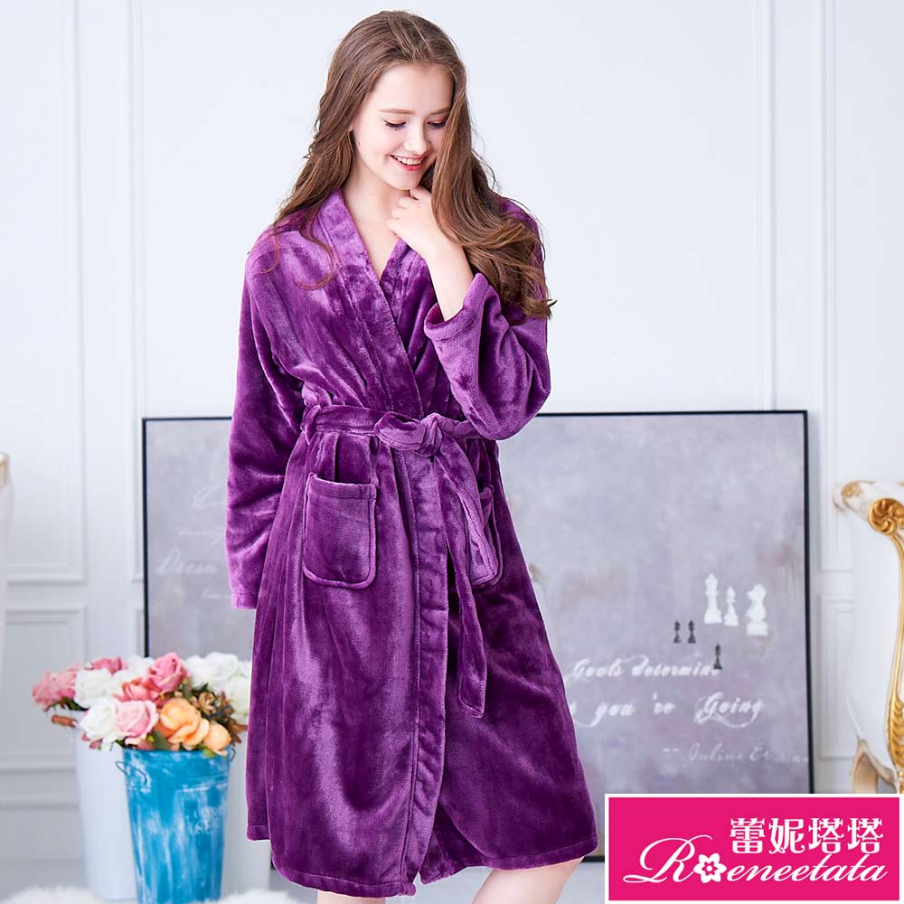 蕾妮塔塔 極暖柔軟水貂絨女性長袖浴袍(29242)葡萄紫