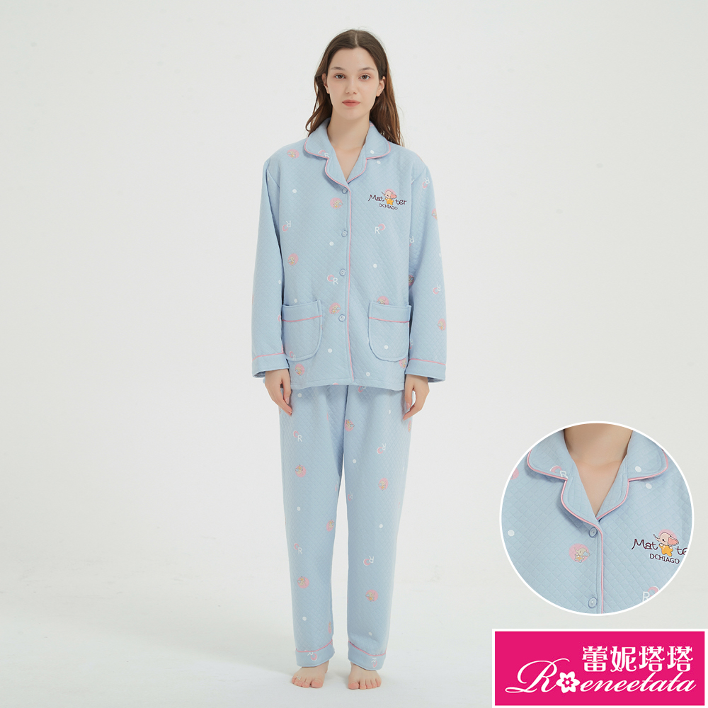 蕾妮塔塔 Q版小飛象 秋冬夾棉長袖兩件式睡衣(17219-5水藍)