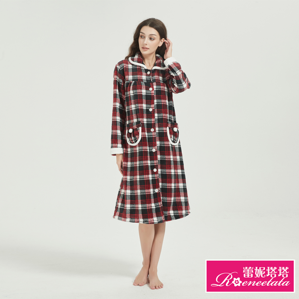 蕾妮塔塔 蘇格蘭格紋 極暖超柔軟水貂絨女性長袖睡衣(R25206-8紅格紋)