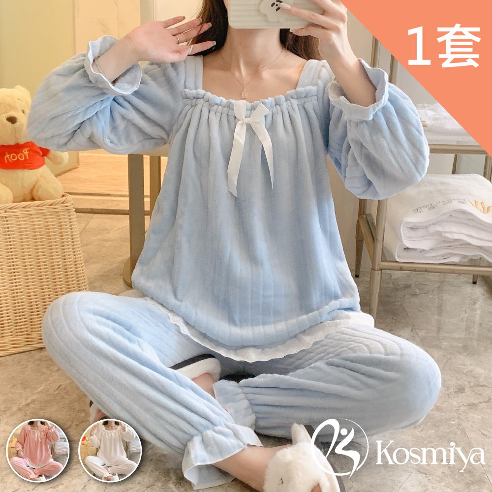 【Kosmiya】甜系公主風法蘭絨珊瑚絨睡衣居家服 (M-2XL,多色可選)