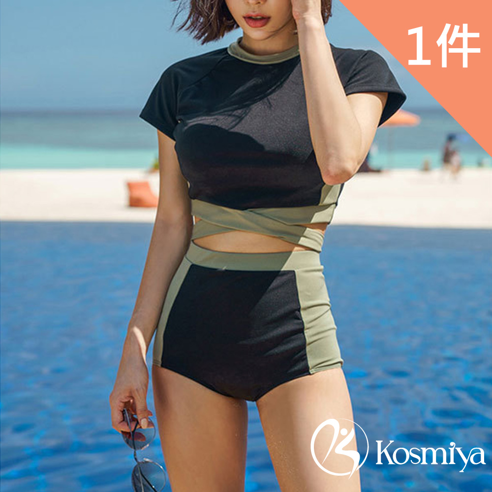【Kosmiya】1套 韓版簍空運動風兩件式泳衣/女泳裝/比基尼/溫泉泳衣/罩衫泳裝/度假泳衣(M-XL)