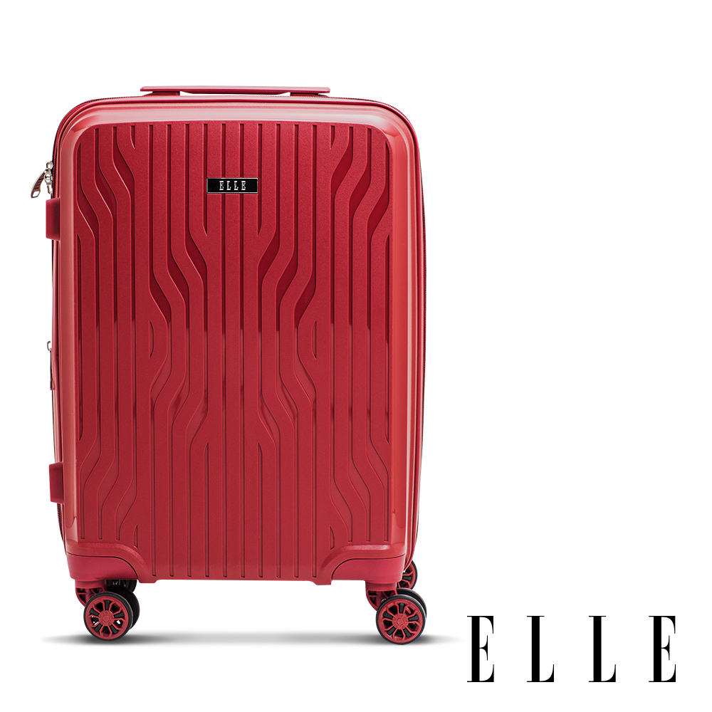 ELLE 法式浮雕20吋特級極輕耐刮PP材質行李箱-胭脂紅 EL31281