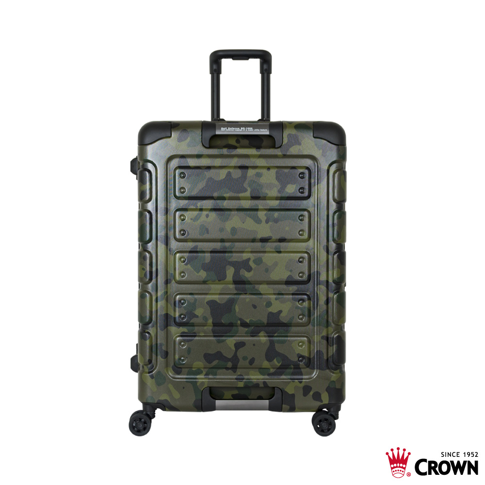 CROWN 皇冠 日本同步款 獨特箱面手把 27吋 行李箱 悍馬箱 迷彩綠色