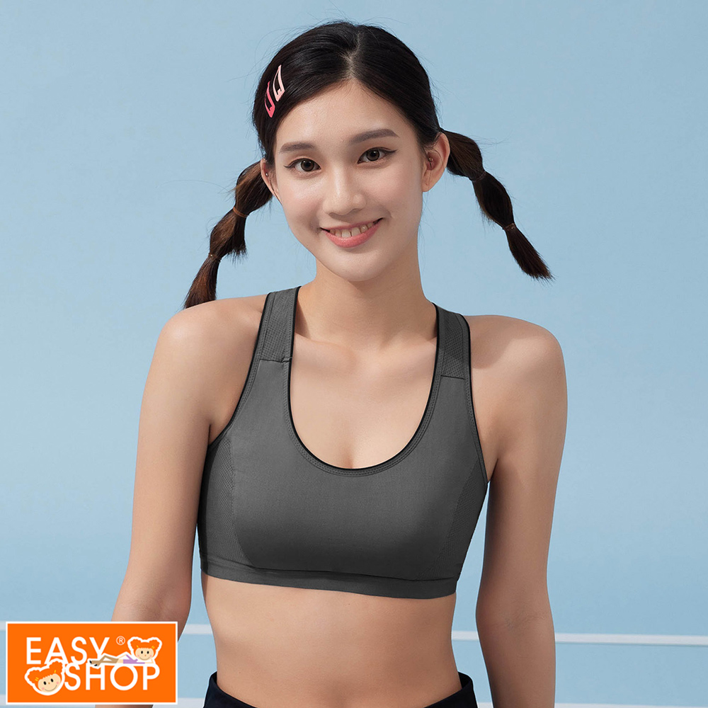 【EASY SHOP】愛運動-吸濕排汗無鋼圈背心式少女運動內衣-沉穩灰
